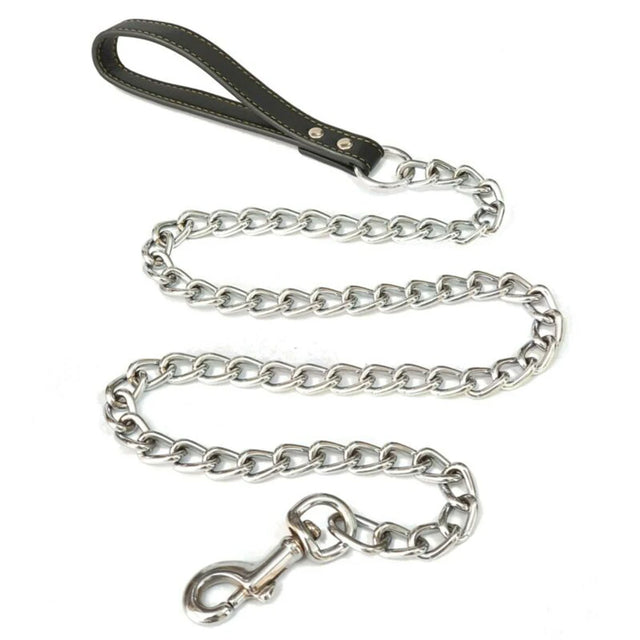 Heavy-Duty Metal Chain Dog Leash with Leather-Style Handle